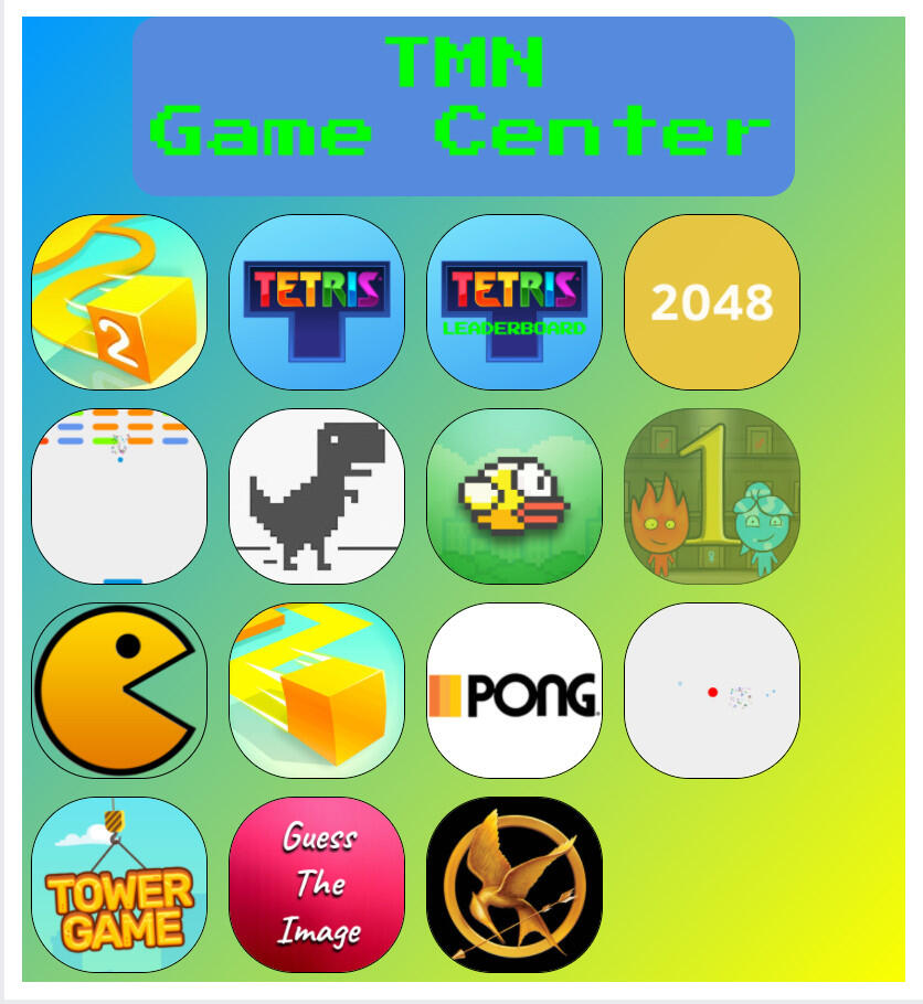 Screenshot of a website with lots of bright colors and game icons